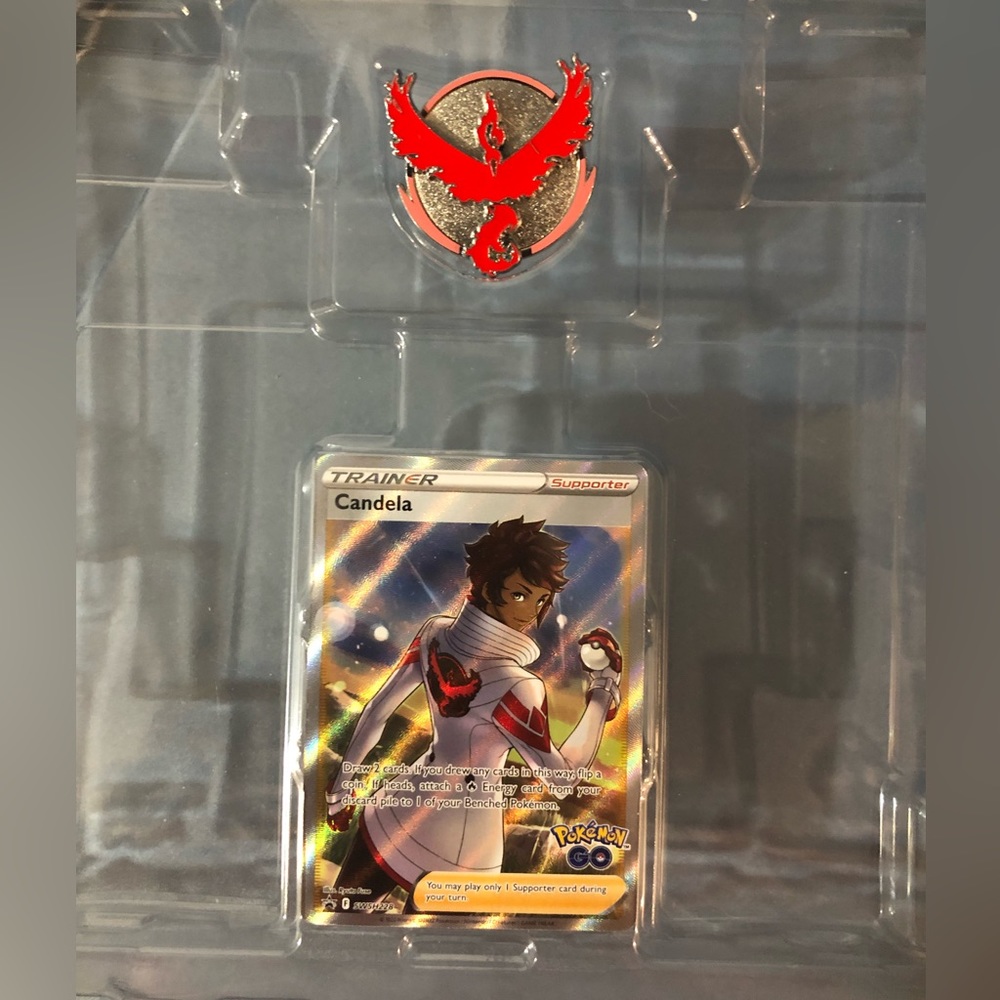 Pokémon Go Candela Trainer Card and Team Valor Pin